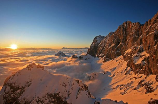 Sonnenuntergang am Dachstein Gletscher